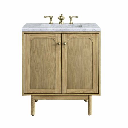 JAMES MARTIN VANITIES Laurent 30in Single Vanity, Light Natural Oak w/ 3 CM Carrara Marble Top 545-V30-LNO-3CAR